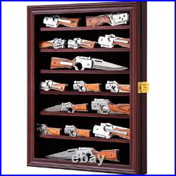 Knife Display Case Cabinet Golden 12+ Wood Pocket Knives Holder Wall Shadow Box