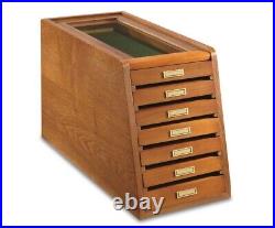 Knife Display Case Cabinet Oak Wood Glass Coins Knives Drawer Storage Holder