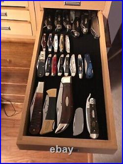 Knife Display Case Cabinet Oak Wood Glass Coins Knives Drawer Storage Holder