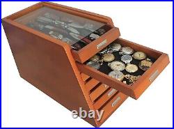 Knife Display Case Cabinet Walnut Wood Glass Coins Knives Drawer Storage Holder