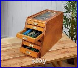 Knife Display Case Cabinet Walnut Wood Glass Coins Knives Drawer Storage Holder