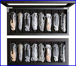 Knife Display Case Cabinet Walnut Wood Glass Coins Knives Drawer Storage Holder