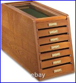 Knife Display Case Cabinet Walnut Wood Glass Coins Knives Drawer Storage Holder