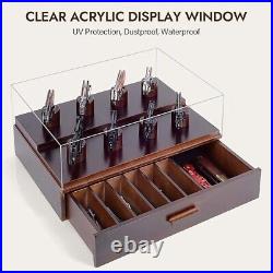 Knife Display Case Cabinet Walnut Wood Glass Coins Knives Drawer Storage Holder