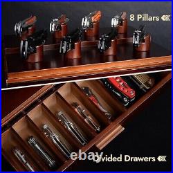 Knife Display Case Cabinet Walnut Wood Glass Coins Knives Drawer Storage Holder