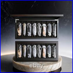 Knife Display Case Cabinet Walnut Wood Glass Coins Knives Drawer Storage Holder