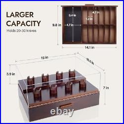 Knife Display Case Cabinet Walnut Wood Glass Coins Knives Drawer Storage Holder