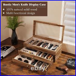 Knife Display Case For15-22 Knives, 3-Layer Pocket Knife Case with Glass Lid & D Knife Display Case For15-22 Knives, 3-Layer Pocket Knife Case with Glass Lid & D