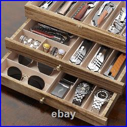Knife Display Case For15-22 Knives, 3-Layer Pocket Knife Case with Glass Lid & D Knife Display Case For15-22 Knives, 3-Layer Pocket Knife Case with Glass Lid & D