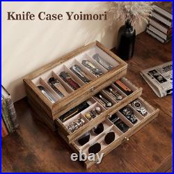 Knife Display Case For15-22 Knives, 3-Layer Pocket Knife Case with Glass Lid & D Knife Display Case For15-22 Knives, 3-Layer Pocket Knife Case with Glass Lid & D