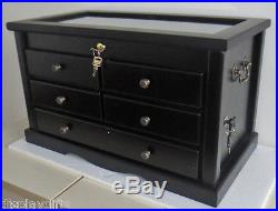 Knife Display Case Storage Cabinet with Shadow Box Top, Solid Hardwood, KC07-BLA