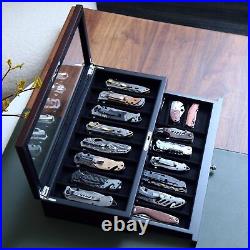 Knife Display Case -Tier Pocket Knife Case Box Storage for 15-17 Pocket Knive