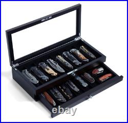 Knife Display Case Two-Tier Pocket Knife Case Box Storage for 15-17 Pocket Knife