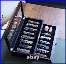 Knife Display Case Two-Tier Pocket Knife Case Box Storage for 15-17 Pocket Knife