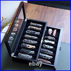 Knife Display Case Two-Tier Pocket Knife Case Box Storage for 15-17Pocket Knives