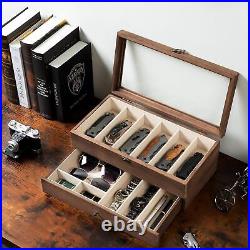 Knife Display Case for 9-15 Knives, 2-Layer Pocket Knife Case Glass Lid & Drawer