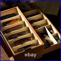 Knife Display Case for 9-15 Knives, 2-Layer Pocket Knife Case Glass Lid & Drawer