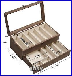 Knife Display Case for 9-15 Knives, 2-Layer Pocket Knife Case Glass Lid & Drawer