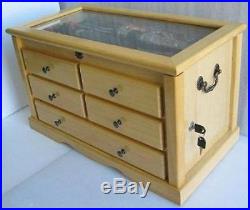 Knife Display Storage Cabinet Case with Showcase top, Solid Wood, Locks