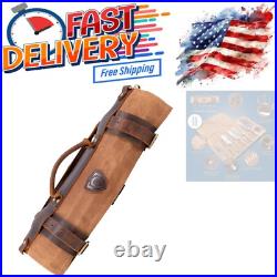 Knife Roll Bag Waxed Canvas Leather 13 Slot Pockets Travel Storage Knife Roll Bag Waxed Canvas Leather 13 Slot Pockets Travel Storage