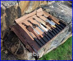 Knife Roll Storage Bag Chef Knife Case Buffalo Leather Travel-Friendly