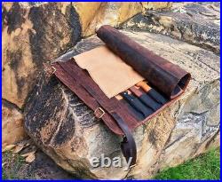 Knife Roll Storage Bag Kitchen Chef Tool Case Travel Friendly Buffalo Leather