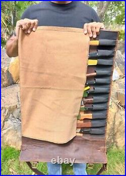 Knife Roll Storage Bag Kitchen Chef Tool Case Travel Friendly Buffalo Leather