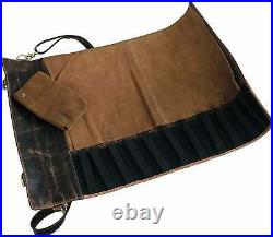 Knife Roll Storage Bag Kitchen Chef Tools Case Buffalo Leather Travel-Friendly