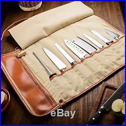 Knife Roll Up Storage Bag with 8-Pocket-Zipper for Kitchen Utensils