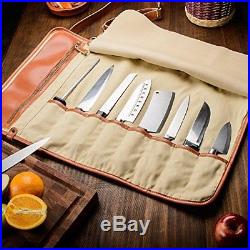 Knife Roll Up Storage Bag with 8-Pocket-Zipper for Kitchen Utensils