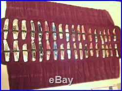 LOT OF 36 NEW ASSORTED FOLDING POCKET KNIVES IN NEW PADDED ROLL UP STORAGE CASE