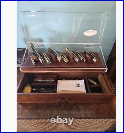 LUXURY Knife Display Case Showcase Cabinet Wood Pocket Knives Box Leather Lining