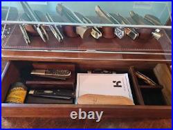 LUXURY Knife Display Case Showcase Cabinet Wood Pocket Knives Box Leather Lining