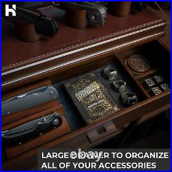 LUXURY Knife Display Case Showcase Cabinet Wood Pocket Knives Box Leather Lining