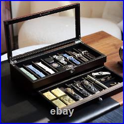 LUXURY Walnut Wood Knife Display Case Vintage Cabinet Wrist Watch Storage Box US