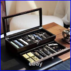 LUXURY Walnut Wood Knife Display Case Vintage Cabinet Wrist Watch Storage Box US