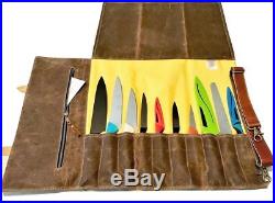 Large Knife Roll Chef Leather Knife Bag Storage Organizer Kitchen Knife Case New