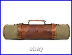 Leather Canvas Chef Knife Roll Storage Bag Chef Knife Case Expandable 10 Pockets