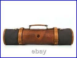 Leather Canvas Chef Knife Roll Storage Bag Chef Knife Case Expandable 10 Pockets