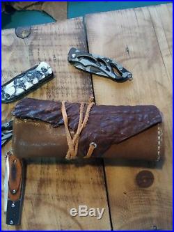 Leather Case Men Pocket Knife Storage Travel Roll Holder Pouch everyday carry