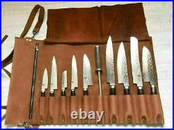 Leather Knife Roll Bag Storage Chef Case Knives Handle Carry Portable Outdoor