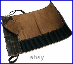 Leather Knife Roll Handmade Storage Bag Elastic and Expandable 10 Pockets