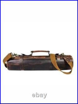 Leather Knife Roll Storage Bag 10 pocket with Tool Pouch, Chef Knife Case Roll