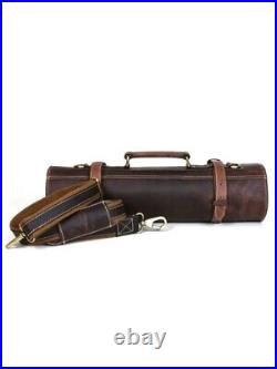 Leather Knife Roll Storage Bag 10 pocket with Tool Pouch, Chef Knife Case Roll