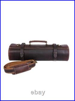 Leather Knife Roll Storage Bag 10 pocket with Tool Pouch, Chef Knife Case Roll