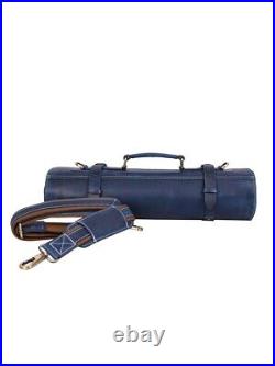 Leather Knife Roll Storage Bag 10 pocket with Tool Pouch, Chef Knife Case Roll