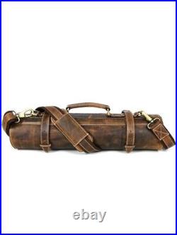 Leather Knife Roll Storage Bag 10 pocket with Tool Pouch, Chef Knife Case Roll