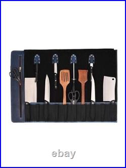 Leather Knife Roll Storage Bag 10 pocket with Tool Pouch, Chef Knife Case Roll