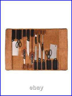 Leather Knife Roll Storage Bag 10 pocket with Tool Pouch, Chef Knife Case Roll