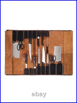 Leather Knife Roll Storage Bag 10 pocket with Tool Pouch, Chef Knife Case Roll